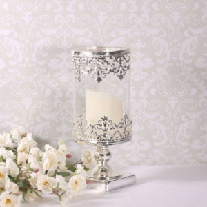Glass Candle Holder Silver Stem (25cm)
